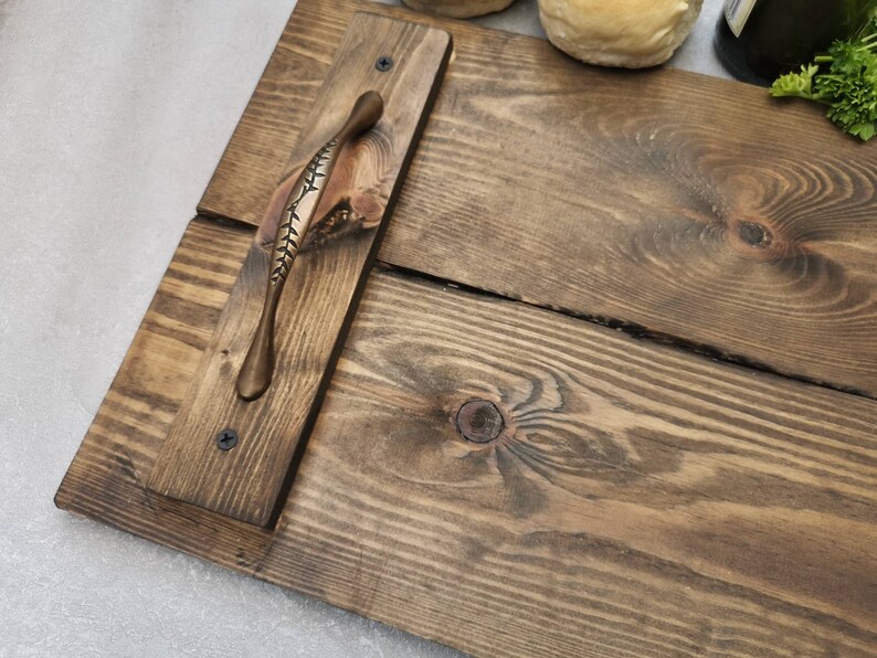 Rustic Serving Tray With Antique Brass Handles Farmhouse Etsy
