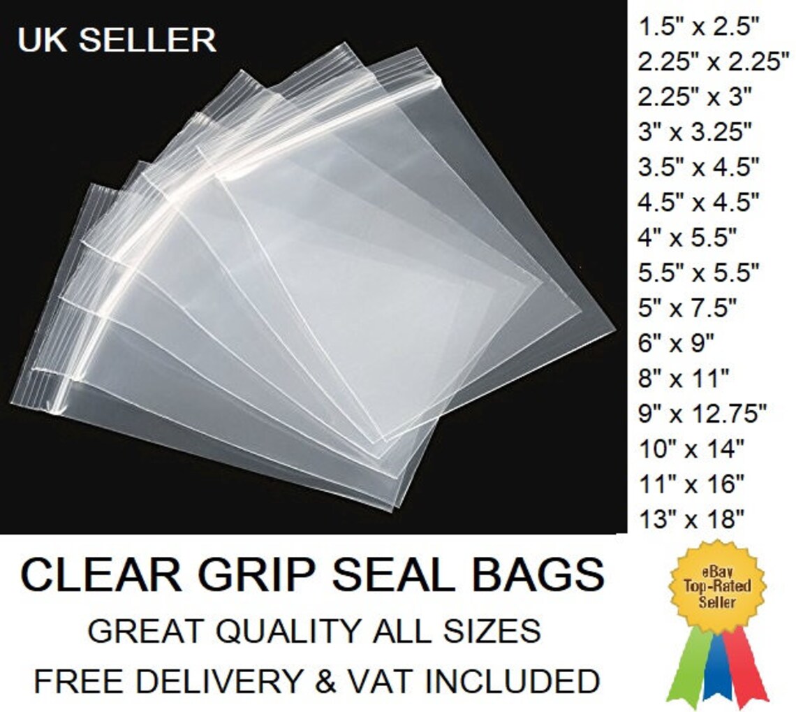 Grip Seal Bags All Sizes Resealable Self Seal Clear Polythene - Etsy UK