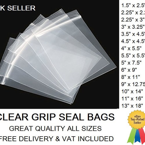 Grip Seal Bags All Sizes Resealable Self Seal Clear Polythene - Etsy UK
