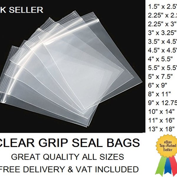 Grip Seal Bags All Sizes Resealable Self Seal Clear Polythene Poly Zip Lock Small Medium Large FREE POST
