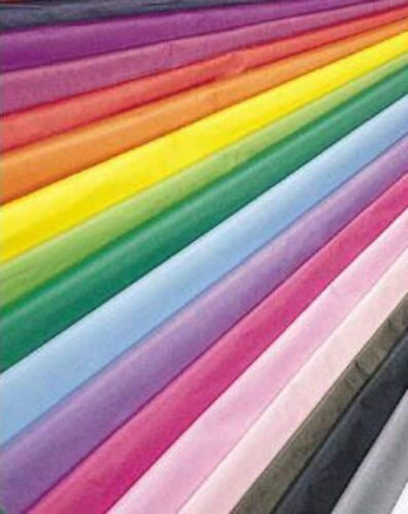 May include: A rainbow assortment of tissue paper in various colors, including blue, green, yellow, orange, red, purple, pink, and black.