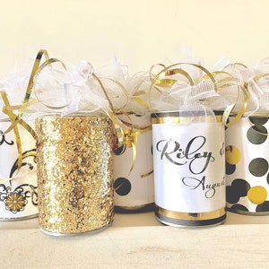 Wedding Car Tin Cans, Just Married Decorated Getaway Gold and Black Car Cans, Wedding Decor, SET of 10 image 2