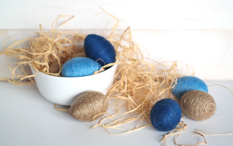 Rustic Easter Blue Eggs, Jute Twine Eggs, Spring Easter Decoration image 8