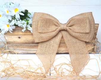 Burlap Bow, Rustic Wedding Bow, Decorative Wreath Bow
