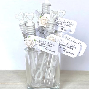 Wedding Send Off Bubbles, Wedding Ceremony Bubble Wands, Silver Wedding Favors for Guests