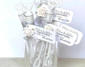 Wedding Send Off Bubbles, Wedding Ceremony Bubble Wands, Silver Wedding Favors for Guests