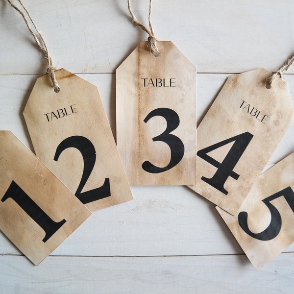 Table Number Tags, Rustic Wedding Reception Table Decor