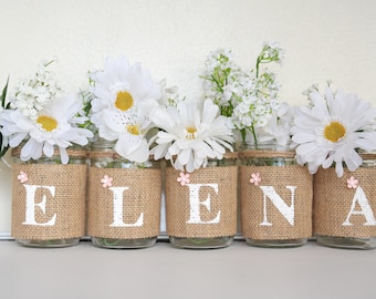 Baby Shower Table Mason Jar Centerpiece, New Baby Name Sign Gift