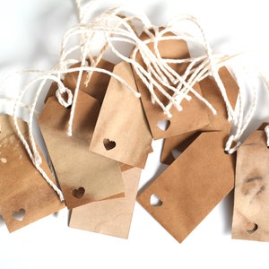 Etichette fatte a mano in carta kraft vuota, etichette di carta di ringraziamento per bomboniere, etichette per confezioni regalo macchiate