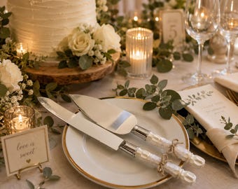 Cake Serving Set, Wedding or Birthday Cake and Knife Server Gift Set