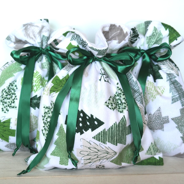 Christmas Fabric Gift Bag, Holiday Drawstring Reusable Gift Wrap, Eco Friendly Wrapping, Santa Sack