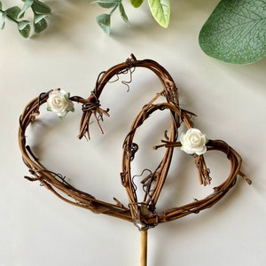 Grapevine Heart Cake Topper, Rustic Double Heart Cake Decoration