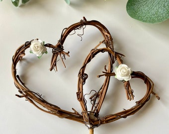 Grapevine Heart Cake Topper, Rustic Double Heart Cake Decoration