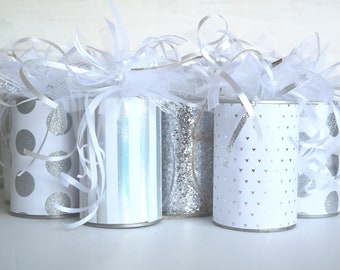 Wedding Car Tin Cans, Just Married Decorated Getaway Silver Car Cans, Wedding Decor, SET of 10