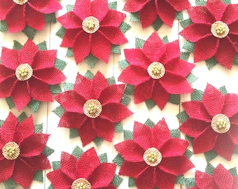 Christmas Poinsettia Flower, Red Poinsettia Flower, Burlap Fabric Flower, Christmas Flower