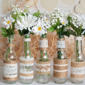 Rustic Burlap Centerpiece Bottle Vases, Wedding or Party Decor, SET of 5 image 2