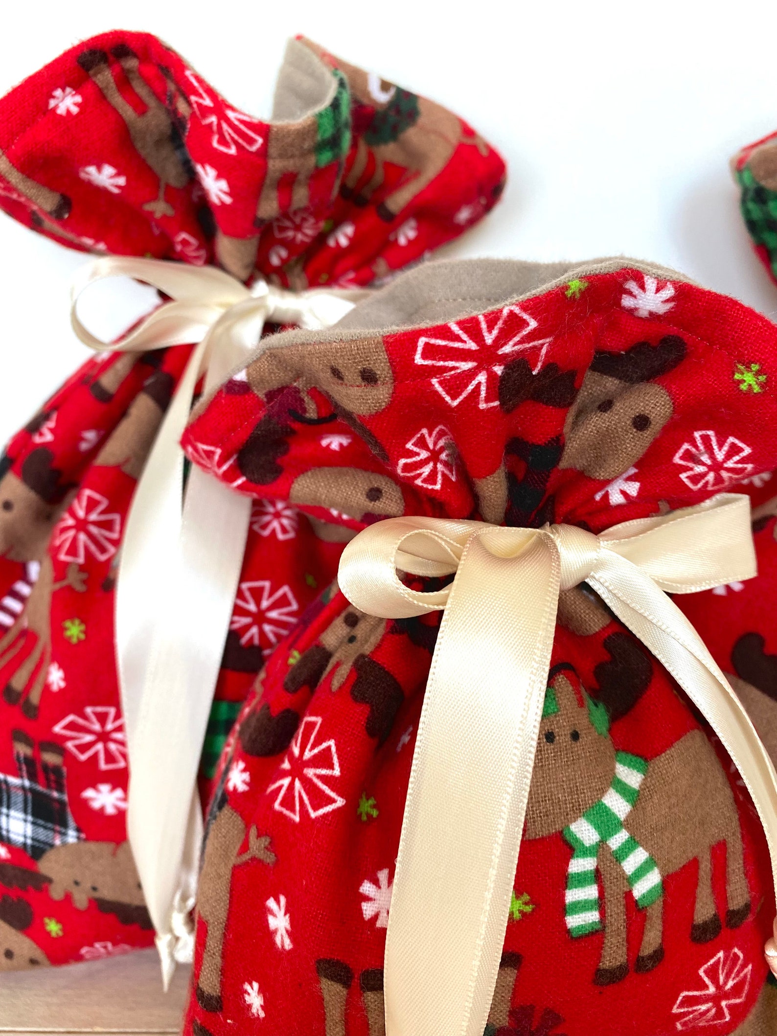 Reusable Christmas Fabric Gift Bags Eco Friendly Drawstring Etsy