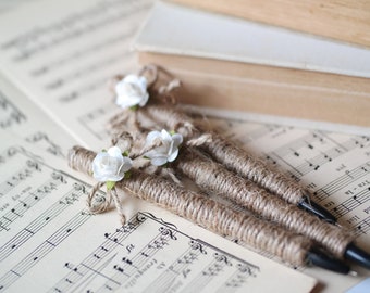 Rustic Wedding Guest Book Pen, Flower Decorative Pen