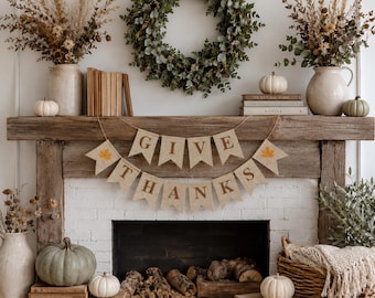 Give Thanks Burlap Banner - Fall Give Thanks Garland - Autumn Holiday Sign