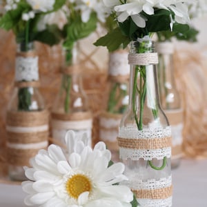 Rustic Burlap Centerpiece Bottle Vases, Wedding or Party Decor, SET of 5 image 3