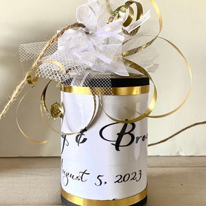 Wedding Car Tin Cans, Just Married Decorated Getaway Gold and Black Car Cans, Wedding Decor, SET of 10 image 7