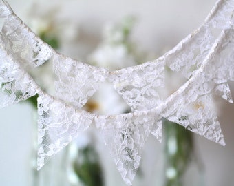 Cake Topper Banner, Mini Lace Garland, Fabric Lace Bunting