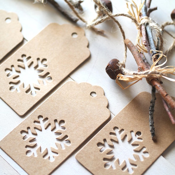 Brown Christmas Gift Name Snowflakes Paper Tags