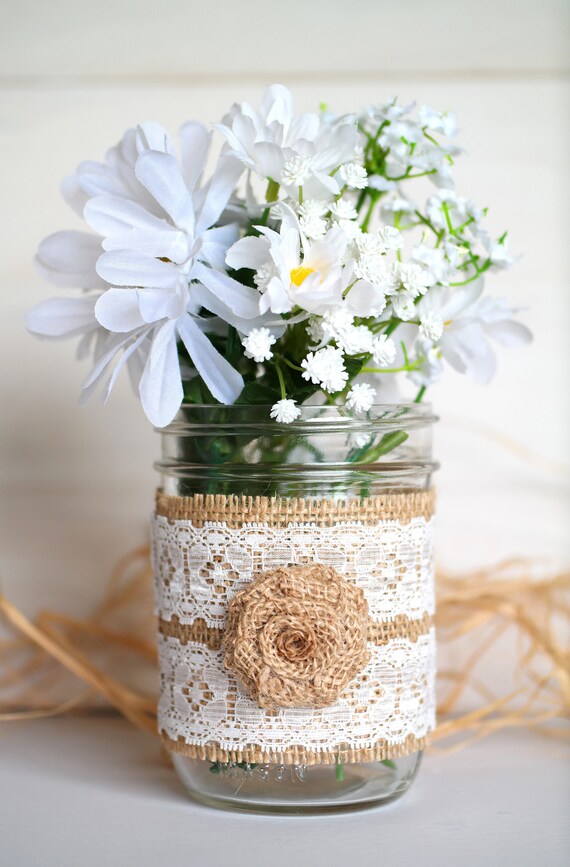 Burlap Lace Rustic Mason Jar Country Chic Wedding Home Etsy