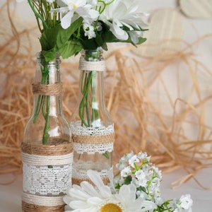 Rustic Burlap Centerpiece Bottle Vases, Wedding or Party Decor, SET of 5 image 5