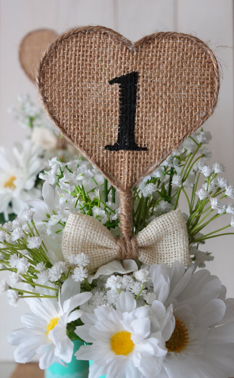 Burlap Heart Table Numbers Rustic Wedding Table Numbers on Etsy