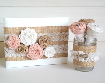 Rustic Wedding Guest Book Set with Pens
