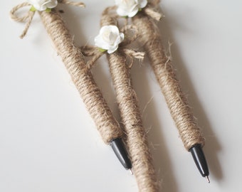 Stylo Et Porte-stylo En Toile De Jute Pour Livre D’or De Mariage – Style Rustique Et élégant | Cadeau De Mariage Personnalisé - 5
