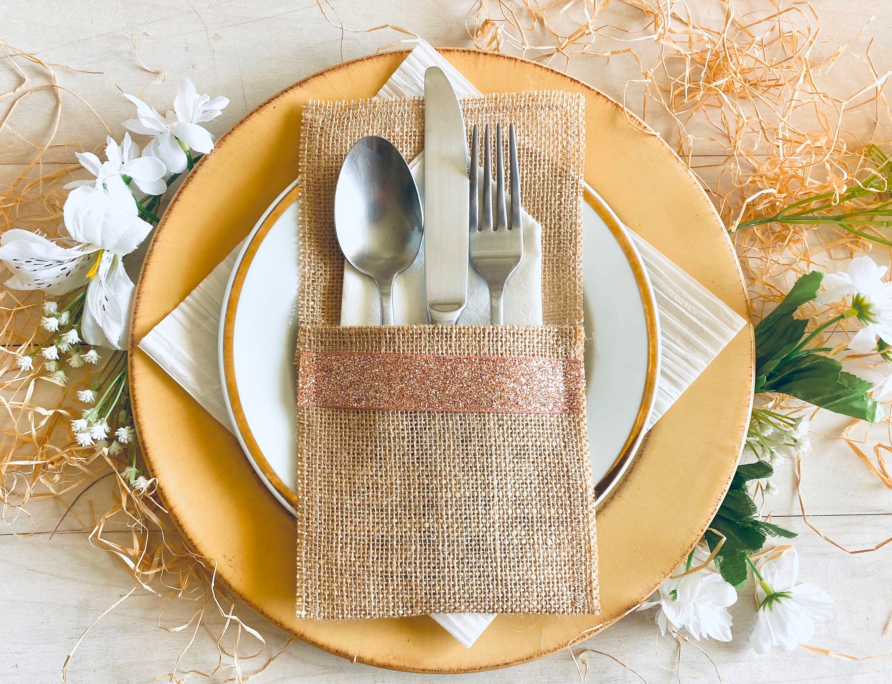 Blush Pink Silverware Holder, Sparkly Dusty Pink Cutlery Pocket, Modern ...