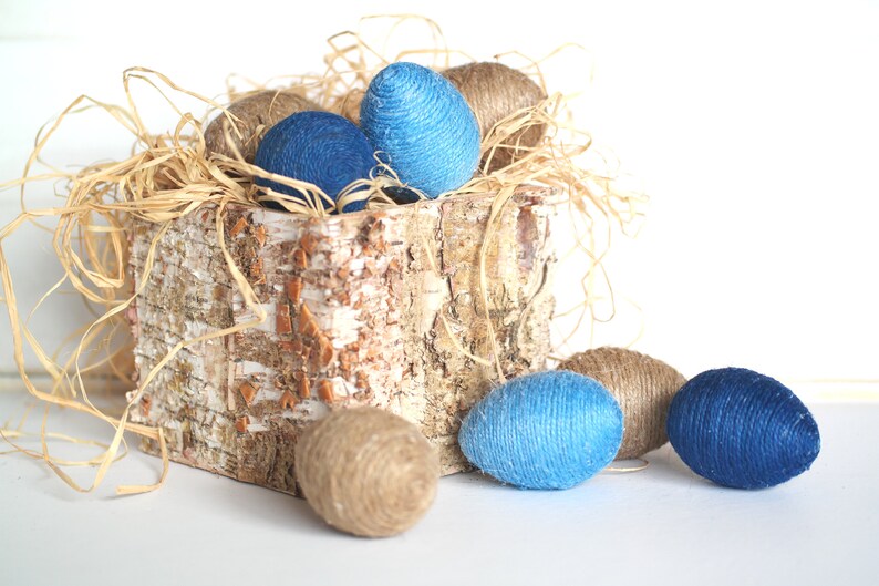 Rustic Easter Blue Eggs, Jute Twine Eggs, Spring Easter Decoration image 10