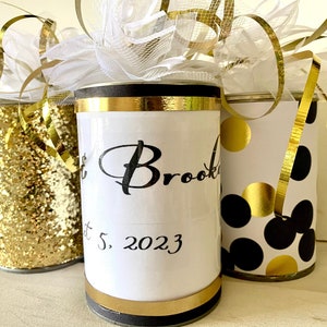 Wedding Car Tin Cans, Just Married Decorated Getaway Gold and Black Car Cans, Wedding Decor, SET of 10 image 3