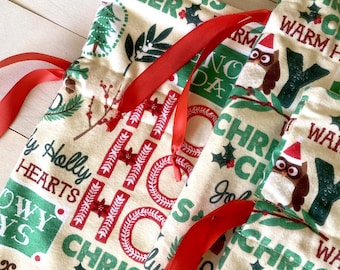 Christmas Fabric Drawstring Gift Bags, Eco Friendly Wrapping Bag, Reusable Christmas Gift Wrap, Santa Sack
