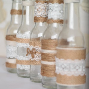 Rustic Burlap Centerpiece Bottle Vases, Wedding or Party Decor, SET of 5 image 7