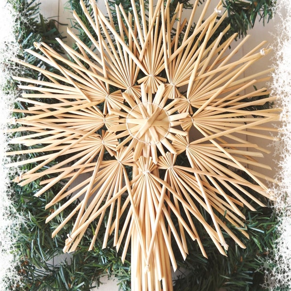 Christmas Star Tree Topper, Rustic Christmas Straw Star Topper