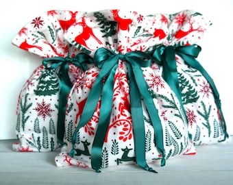 Reusable Christmas Fabric Gift Bag, Holiday Drawstring Wrap, Eco-Friendly Santa Sack