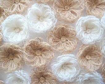Burlap Flowers, Flower Embellishment, Handmade Flowers, Rustic Home Flower Decoration, Farmhouse Decor