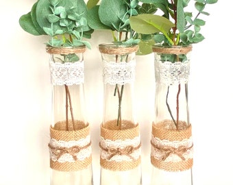 Clear Glass Flower Vase, Wedding Centerpiece Vase, Rustic Wedding Decor, Bud Vase Farmhouse Decor