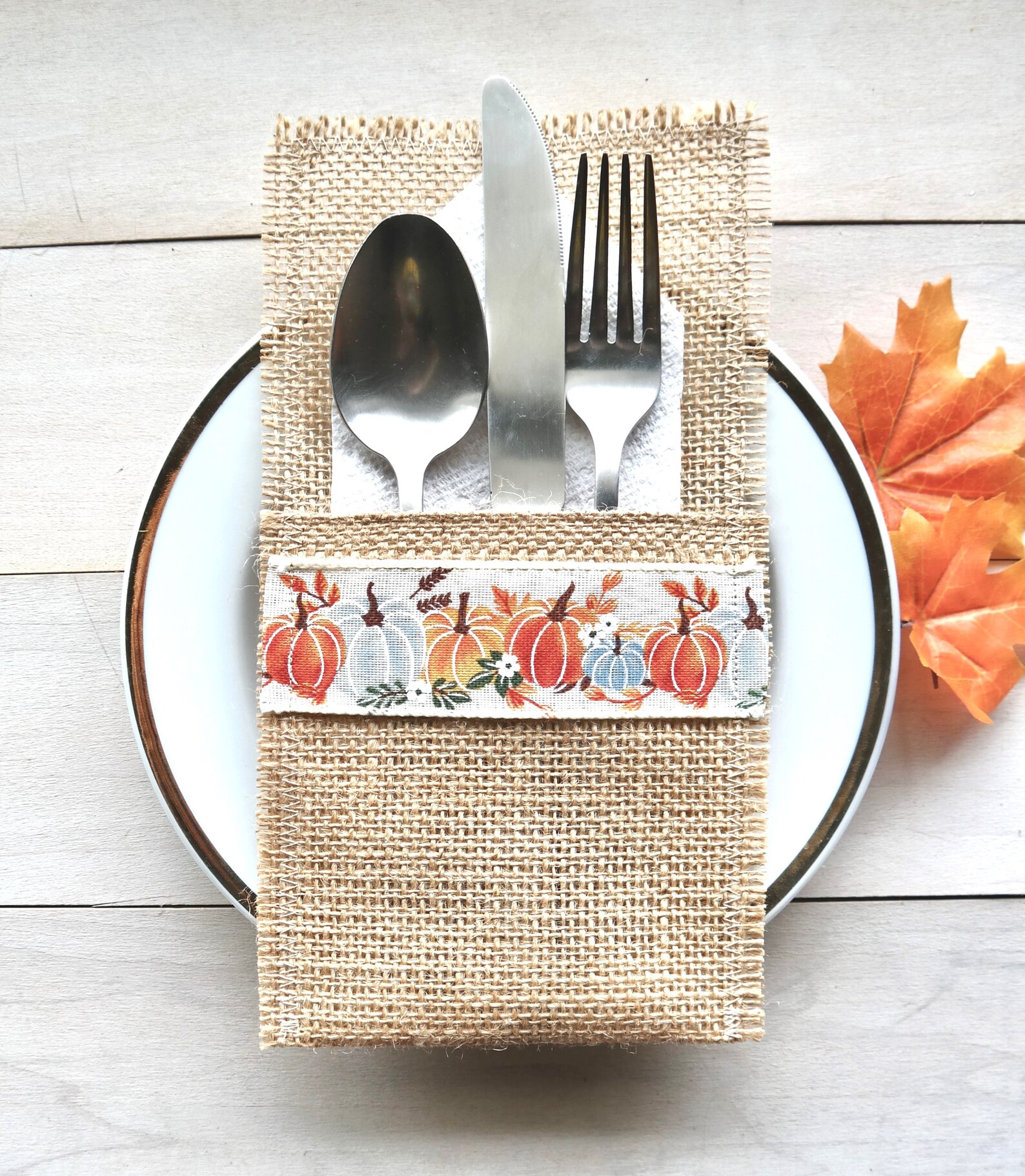 Thanksgiving Dining Table Fall Decor, Utensil Holder Pumpkin Table ...