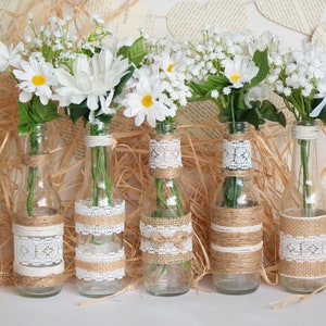 Rustic Burlap Centerpiece Bottle Vases, Wedding or Party Decor, SET of 5 image 10