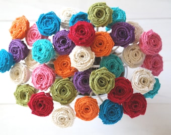 Juterozen met draadsteel – rustieke nepbloemen – jute kunstbloemen voor boeketten en doe-het-zelfdecoratie