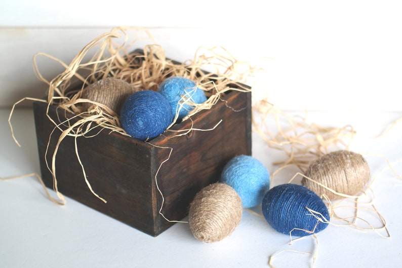 Rustic Easter Blue Eggs, Jute Twine Eggs, Spring Easter Decoration image 7