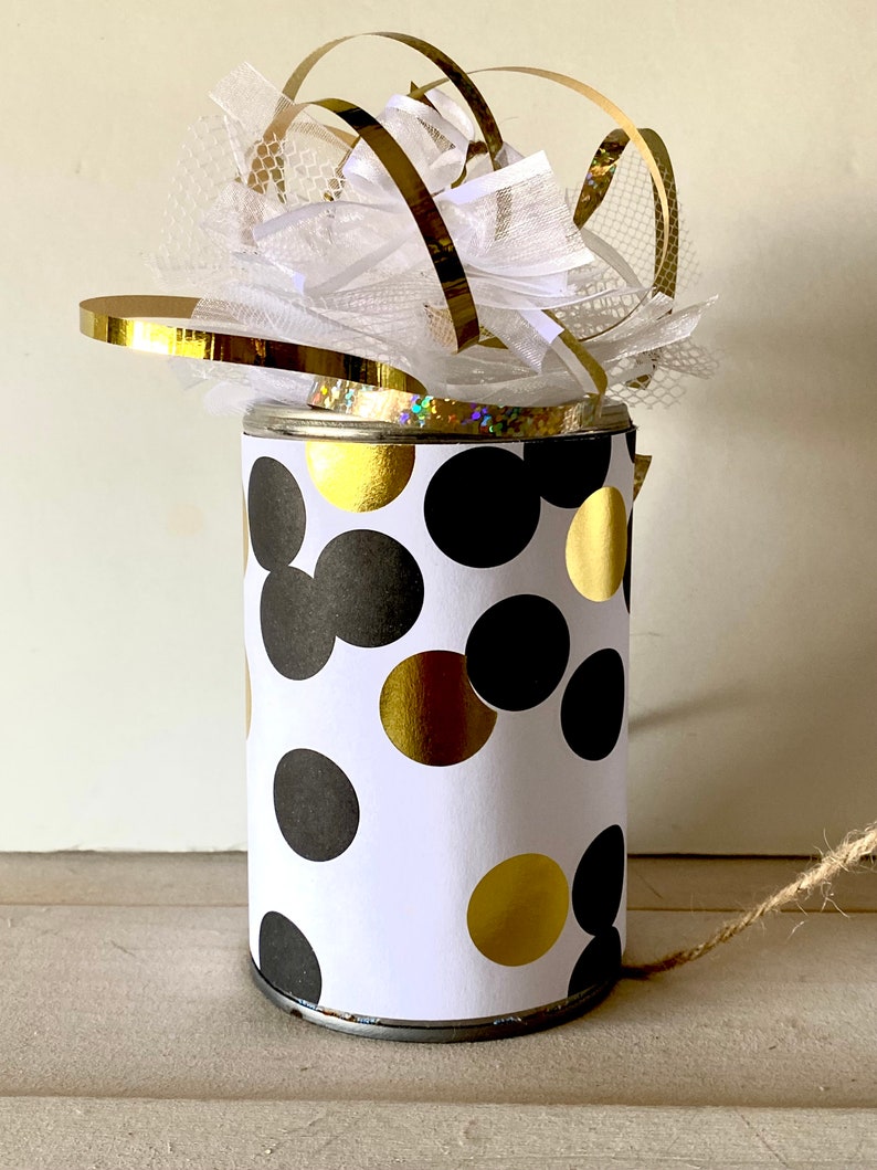 Wedding Car Tin Cans, Just Married Decorated Getaway Gold and Black Car Cans, Wedding Decor, SET of 10 image 5