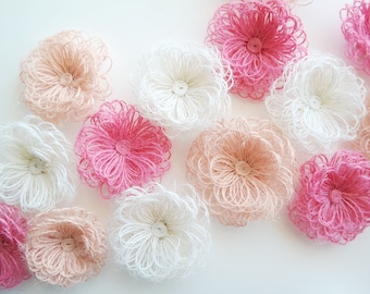 Pink Burlap Flowers, Fabric Flowers, Fake Artificial Flowers, Flower Embellishment, Applique Flowers