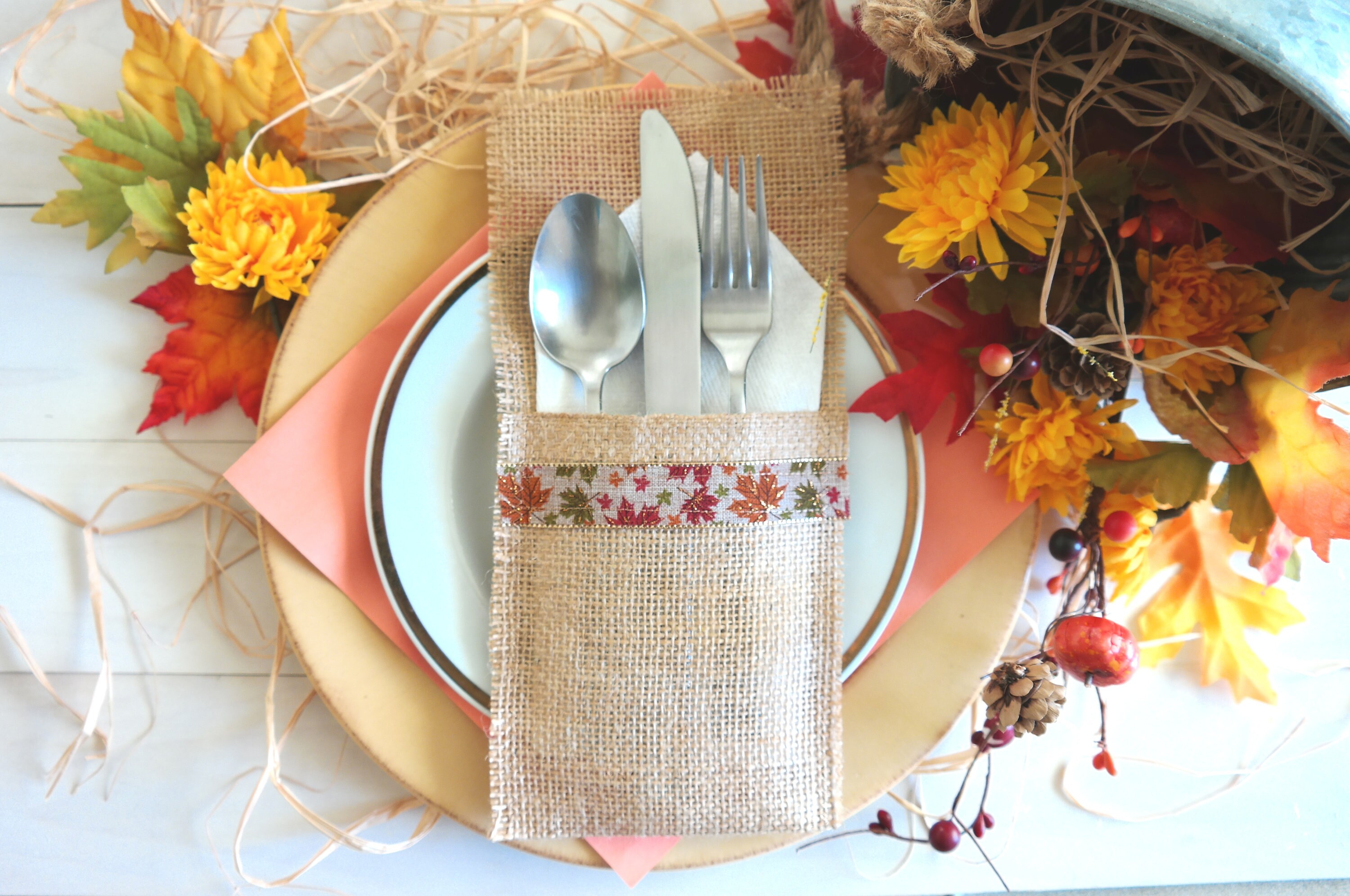 Thanksgiving Silverware Holder Burlap Cutlery Pocket Rustic Etsy
