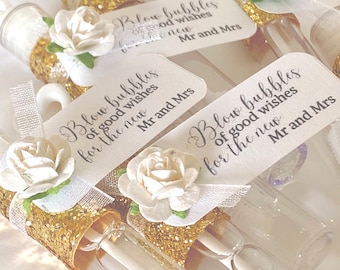 Wedding Send Off Bubbles, Wedding Ceremony Bubble Wands, Gold Wedding Favors for Guests