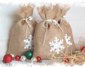 Burlap Gift Wrapping Bags, Christmas Gift Reusable Burlap Bags, SET of 3